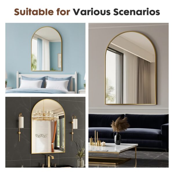 Arched Metal-Frame Wall Mirror — 30″×20″, Black or Gold (Bathroom/Entryway) - Image 2