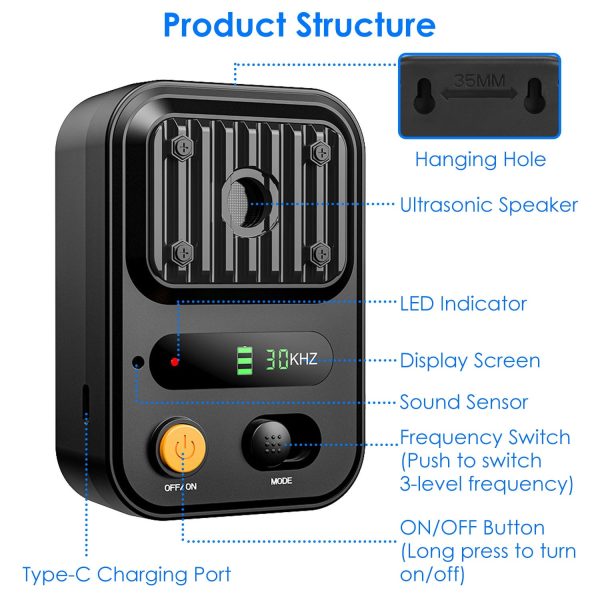 Rechargeable Ultrasonic Bark Control — 3-Level, IPX4, up to 32.8 ft (Black/Green) - Image 9