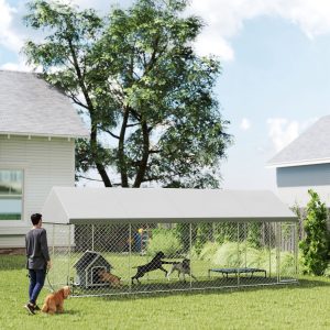 Heavy-Duty Chain-Link Dog Kennel w/ Roof — 19.7′ × 7.5′ × 7.9′