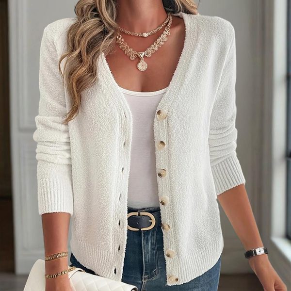 V-Neck Button-Front Knit Cardigan — Soft Stretch Layer for Spring & Fall (S–XL) - Image 5