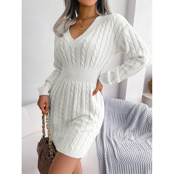 2025 V-Neck Bodycon Mini Sweater Dress — Long Sleeve, Pullover, Cozy & Chic - Image 4