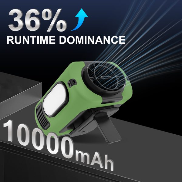 10,000mAh Clip-On Waist Fan — 5-Speed Turbo, Power Bank & LED (Army Green) - Image 7