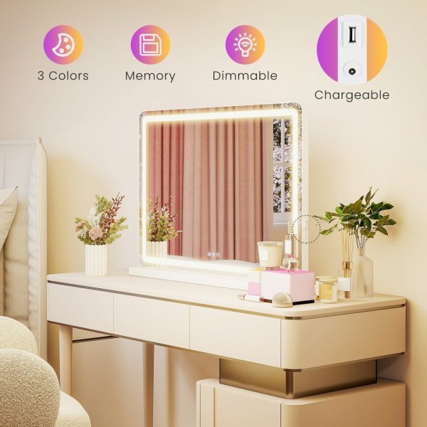 LED Vanity Mirror — 3 Color Modes, Touch Dimmer, USB, White (Tabletop) - Image 10