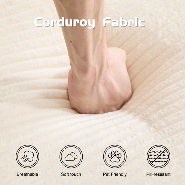 Corduroy Bean-Bag Loveseat — Deep Seat, Reversible Cushion, Pillows, No Assembly (White) - Image 5