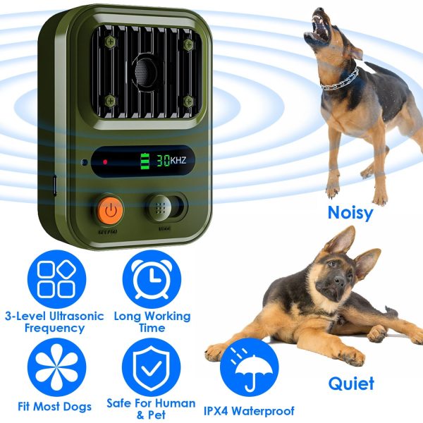 Rechargeable Ultrasonic Bark Control — 3-Level, IPX4, up to 32.8 ft (Black/Green) - Image 6