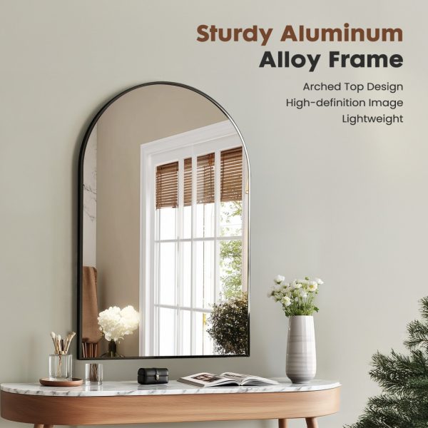 Arched Metal-Frame Wall Mirror — 30″×20″, Black or Gold (Bathroom/Entryway) - Image 3