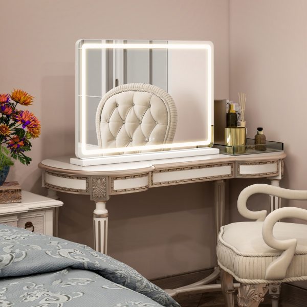 LED Vanity Mirror — 3 Color Modes, Touch Dimmer, USB, White (Tabletop) - Image 3