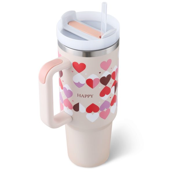 40 Oz Stainless Steel Tumbler with Handle & Straw - Image 9