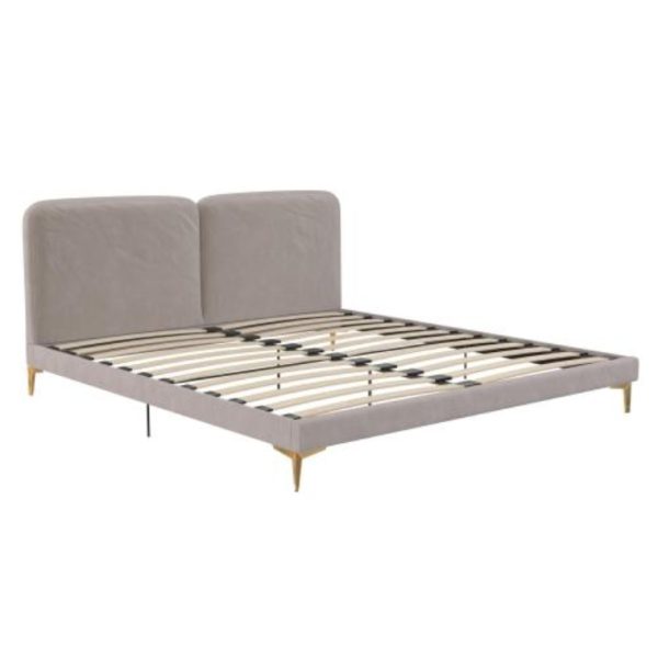 Coco Velvet Platform Bed — King, Taupe, Gold Legs (No Box Spring) - Image 7