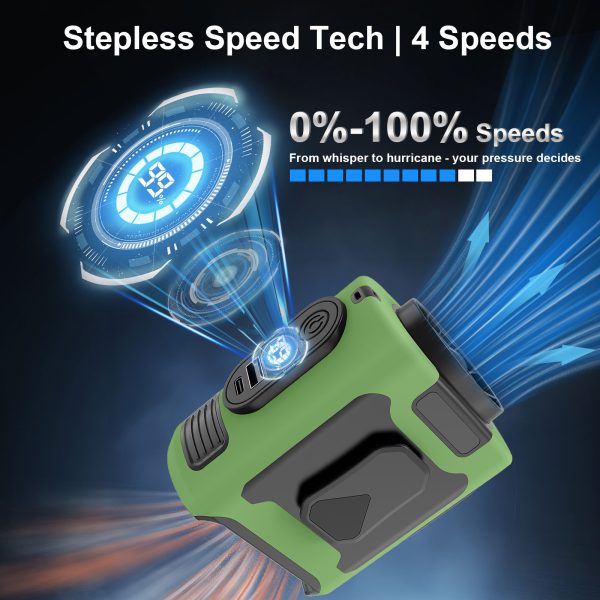 10,000mAh Clip-On Waist Fan — 5-Speed Turbo, Power Bank & LED (Army Green) - Image 3