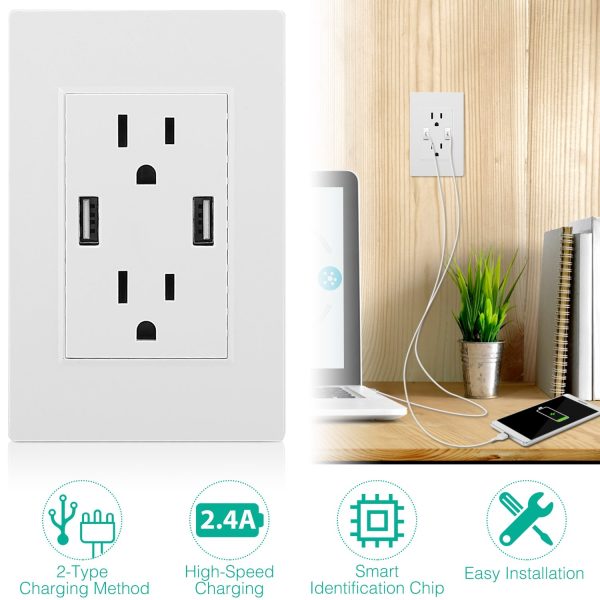 Dual-USB Wall Outlet (2.4A) — US Standard, Black/White, Smart Fast-Charge - Image 8