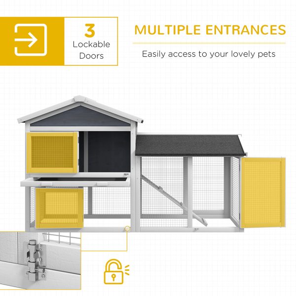 58″ Wooden Rabbit Hutch w/ Run — Asphalt Roof, Tray & Ramp (Gray) - Image 9