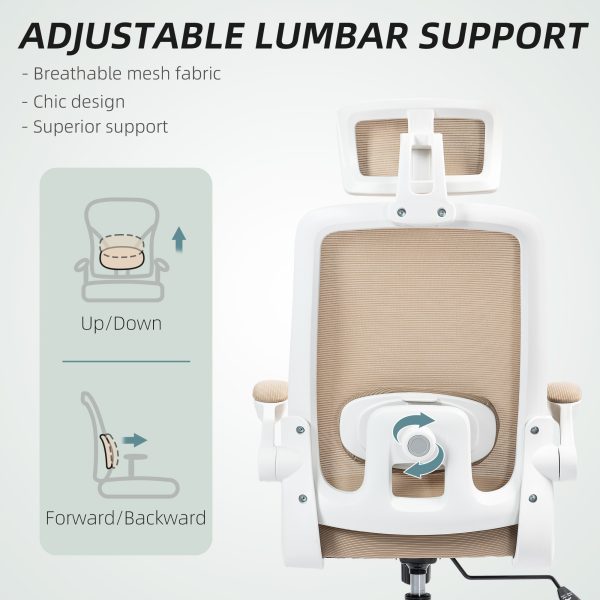 Ergonomic Mesh Office Chair — Flip-Up Arms, Adjustable Lumbar & Headrest (Khaki) - Image 4