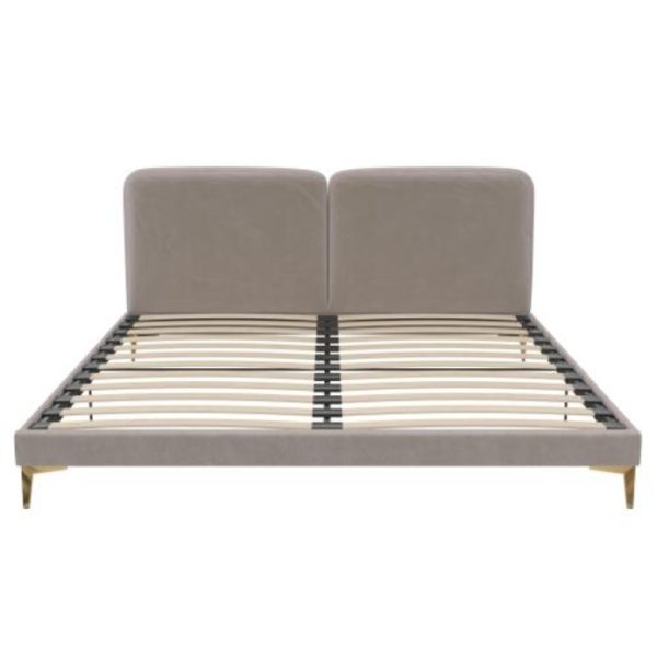 Coco Velvet Platform Bed — King, Taupe, Gold Legs (No Box Spring) - Image 9