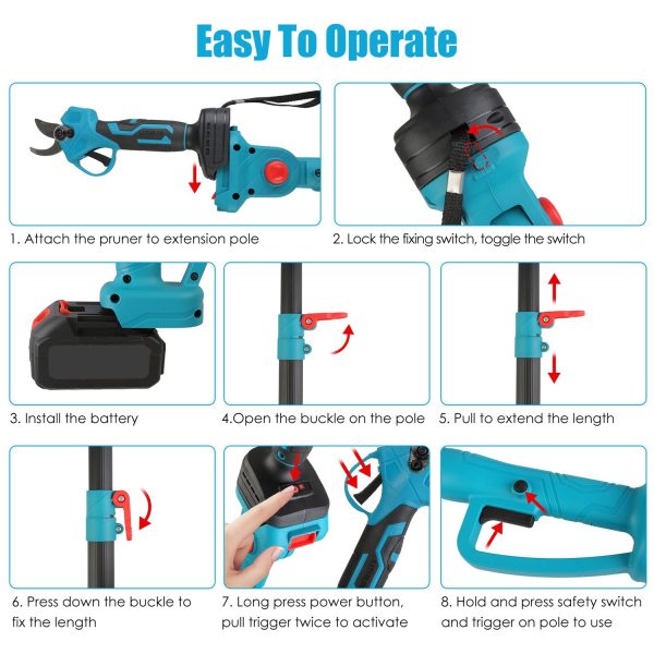 2-in-1 Electric Pruner w/ Telescopic Pole — 21V, 13-ft Reach, 0.98″ Cut (2×4.0Ah) - Image 8