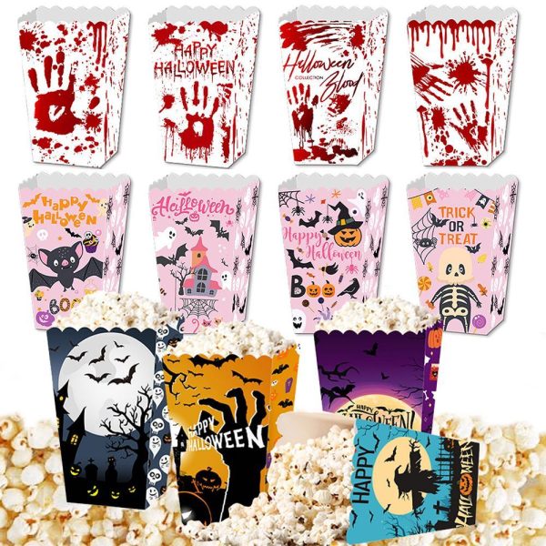 Halloween Popcorn Boxes In 3 Designs. Halloween Party Supplies In 3 Styles, 4 Of Each Style, 12 In Total - Image 2