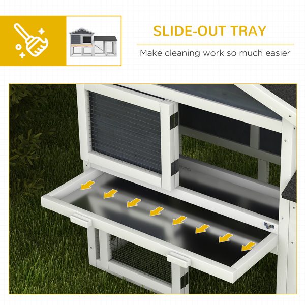 58″ Wooden Rabbit Hutch w/ Run — Asphalt Roof, Tray & Ramp (Gray) - Image 3