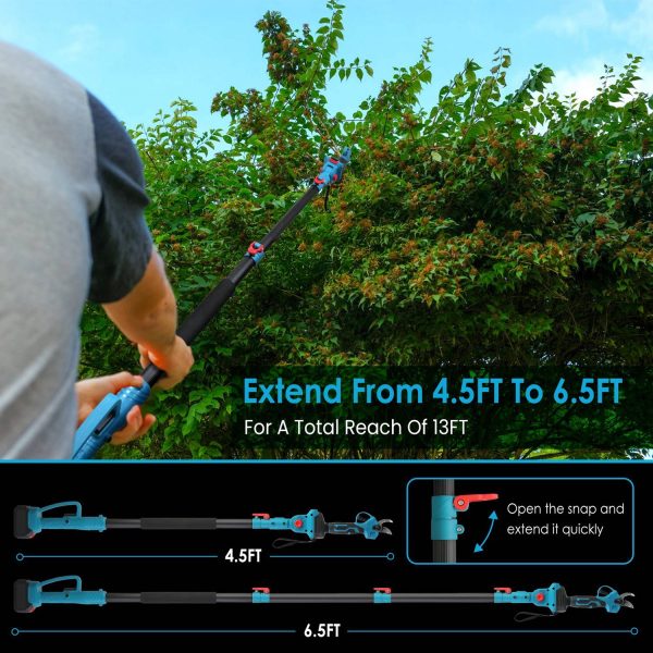 2-in-1 Electric Pruner w/ Telescopic Pole — 21V, 13-ft Reach, 0.98″ Cut (2×4.0Ah) - Image 10