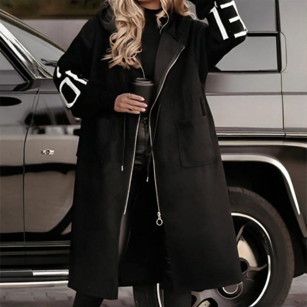 Letter-Print Hooded Windbreaker — Zip Front, Pockets, Longline (S–XXL) - Image 9