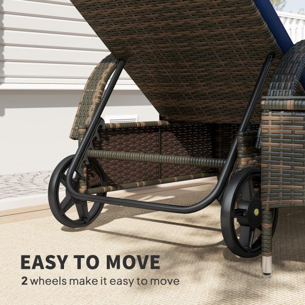 2-Piece Wicker Chaise Set + Table — 5-Position, Wheels, Cushions (Dark Blue) - Image 6