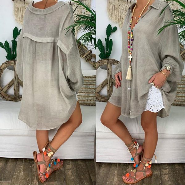 Sheer Notch-Lapel Midi — Button-Front, Long Sleeve, Plus (S–5XL) - Image 9
