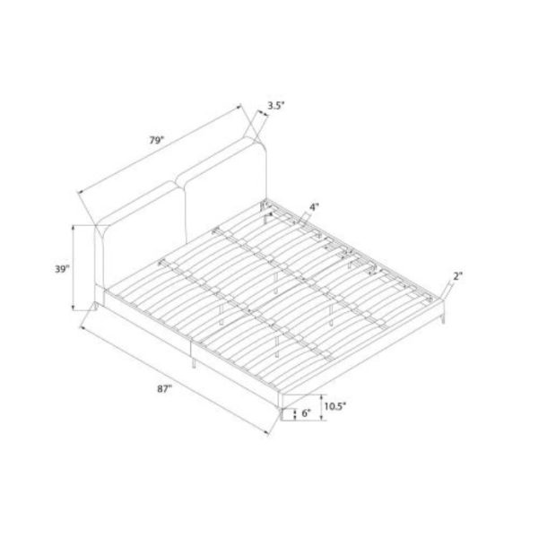 Coco Velvet Platform Bed — King, Taupe, Gold Legs (No Box Spring) - Image 4