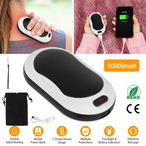 10,000mAh Pocket Hand Warmer & Power Bank — Double-Sided Heat, 3 Temps, LED + Vibration