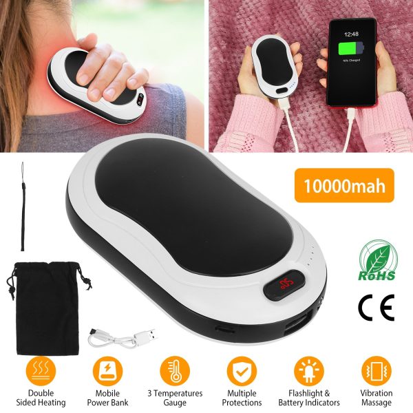 10,000mAh Pocket Hand Warmer & Power Bank — Double-Sided Heat, 3 Temps, LED + Vibration