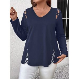 Curvy Criss-Cross V-Neck Tunic — Long Sleeve, Soft Stretch (1X–5X)