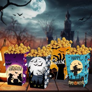 Halloween Popcorn Boxes In 3 Designs. Halloween Party Supplies In 3 Styles, 4 Of Each Style, 12 In Total