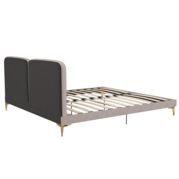 Coco Velvet Platform Bed — King, Taupe, Gold Legs (No Box Spring) - Image 10