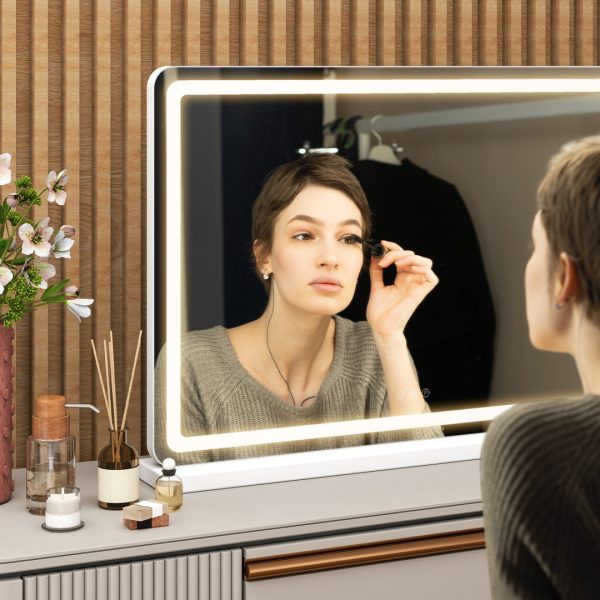 LED Vanity Mirror — 3 Color Modes, Touch Dimmer, USB, White (Tabletop) - Image 8