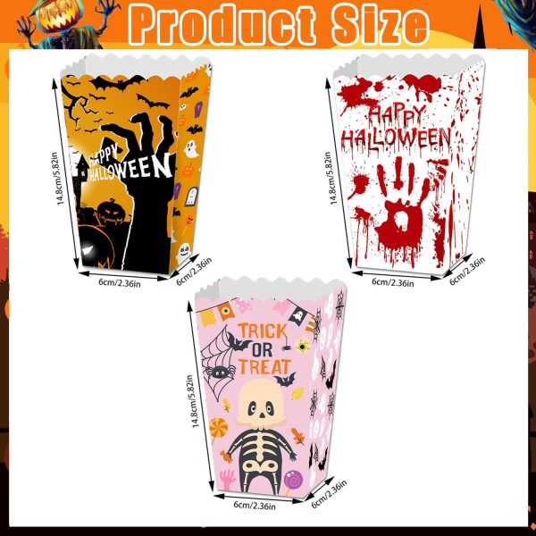 Halloween Popcorn Boxes In 3 Designs. Halloween Party Supplies In 3 Styles, 4 Of Each Style, 12 In Total - Image 3