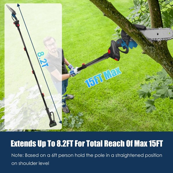 2-in-1 Cordless Pole Saw & Mini Chainsaw — 8″ Bar, 21V, 2×3.0Ah, Up to 15-ft Reach - Image 7