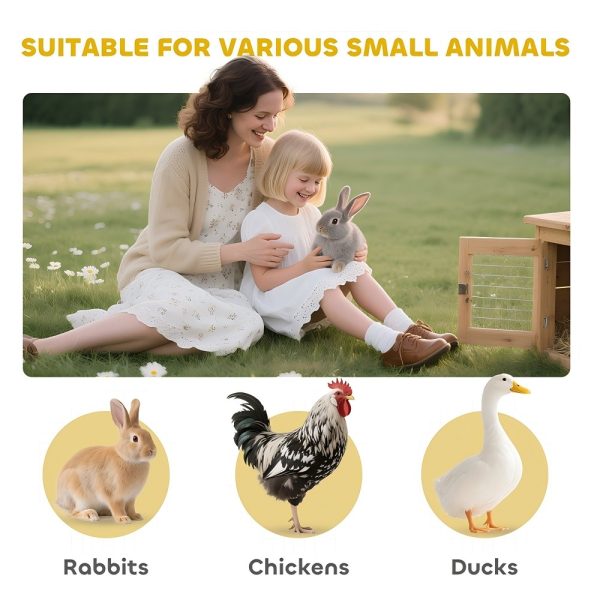 58″ Wooden Rabbit Hutch w/ Run — Asphalt Roof, Tray & Ramp (Gray) - Image 8