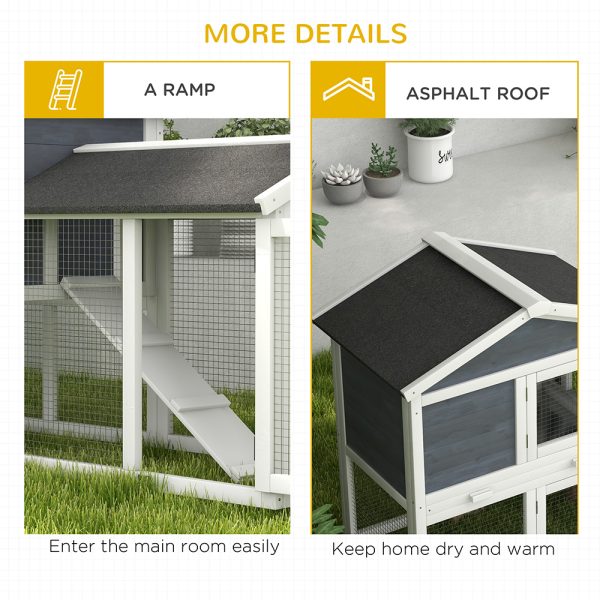 58″ Wooden Rabbit Hutch w/ Run — Asphalt Roof, Tray & Ramp (Gray) - Image 10