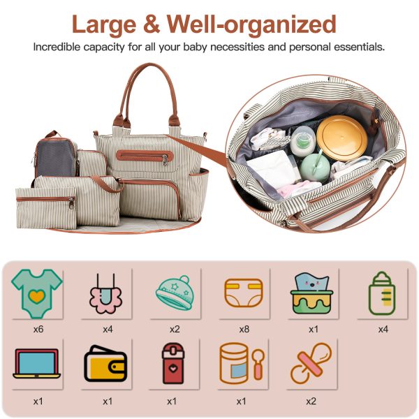 8-Piece Baby Diaper Bag Set — Tote, Pad, Hooks & Pouches - Image 5