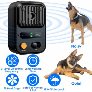Rechargeable Ultrasonic Bark Control — 3-Level, IPX4, up to 32.8 ft (Black/Green)