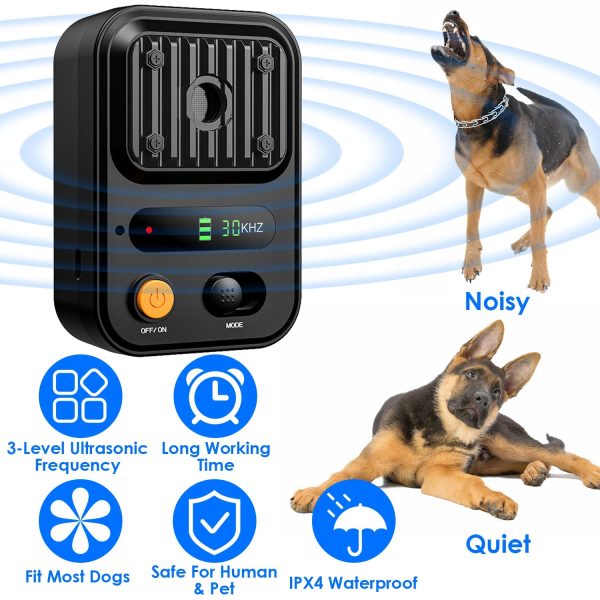 Rechargeable Ultrasonic Bark Control — 3-Level, IPX4, up to 32.8 ft (Black/Green)