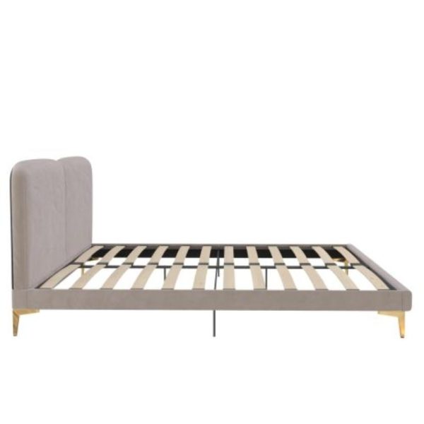 Coco Velvet Platform Bed — King, Taupe, Gold Legs (No Box Spring) - Image 2