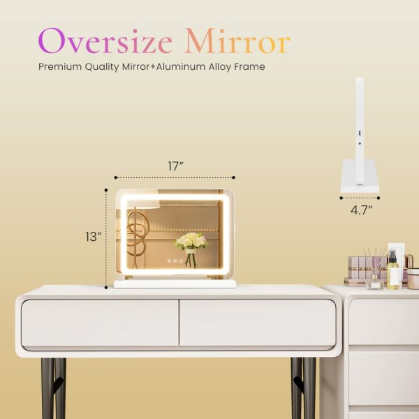 LED Vanity Mirror — 3 Color Modes, Touch Dimmer, USB, White (Tabletop) - Image 2