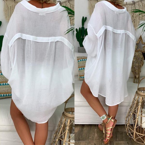 Sheer Notch-Lapel Midi — Button-Front, Long Sleeve, Plus (S–5XL) - Image 4