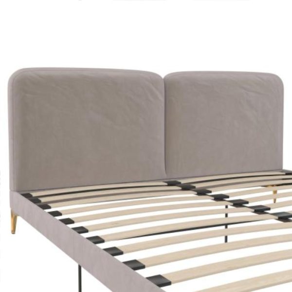 Coco Velvet Platform Bed — King, Taupe, Gold Legs (No Box Spring) - Image 3