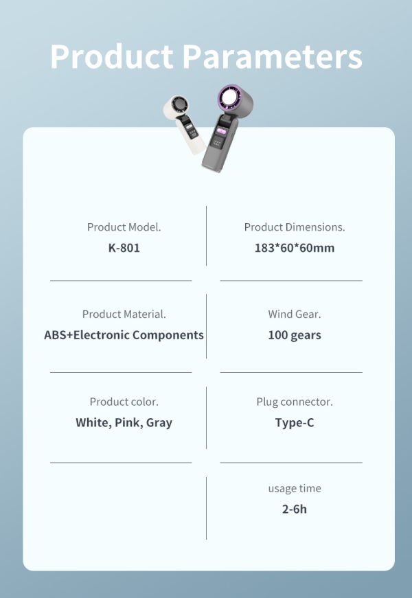 Foldable Turbo Handheld Fan — 4-Speed, Cooling Plate, 4000mAh, LED/Night-Light - Image 5