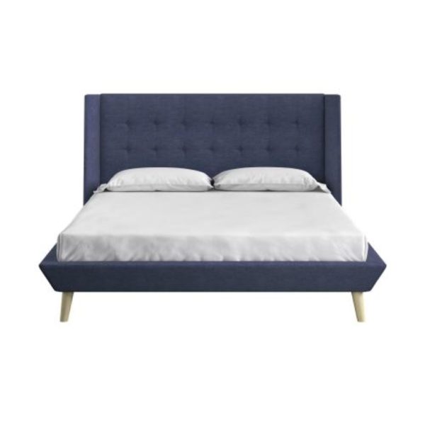 Aliyah Wingback Upholstered Bed — Queen, Blue/Navy (No Box Spring) - Image 2