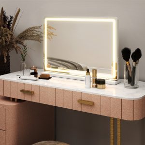 LED Vanity Mirror — 3 Color Modes, Touch Dimmer, USB, White (Tabletop)