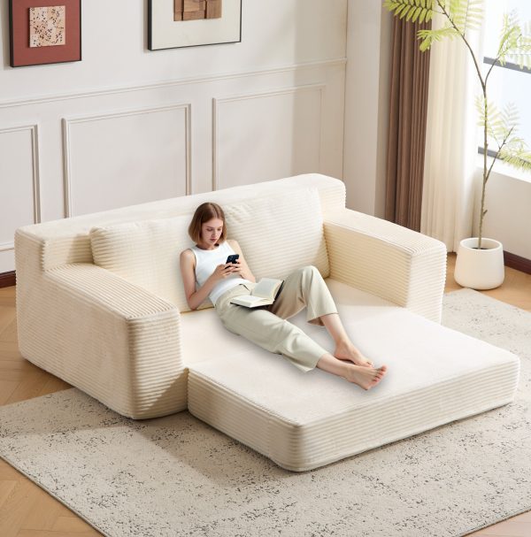 Corduroy Bean-Bag Loveseat — Deep Seat, Reversible Cushion, Pillows, No Assembly (White) - Image 2