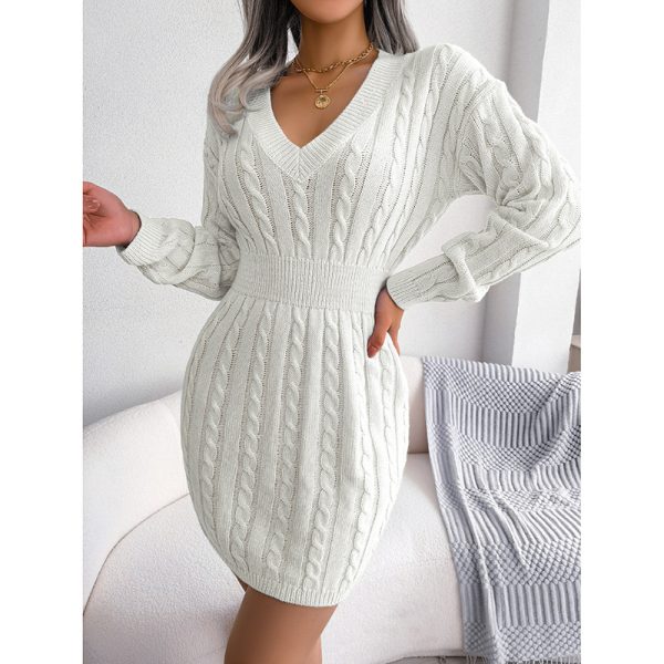 2025 V-Neck Bodycon Mini Sweater Dress — Long Sleeve, Pullover, Cozy & Chic - Image 3