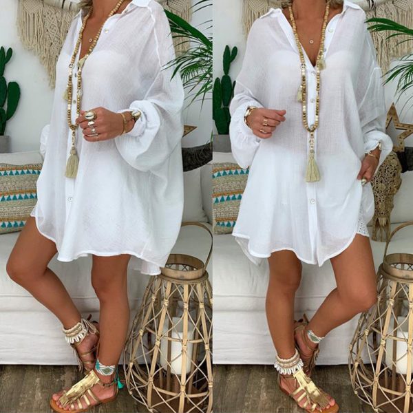 Sheer Notch-Lapel Midi — Button-Front, Long Sleeve, Plus (S–5XL)