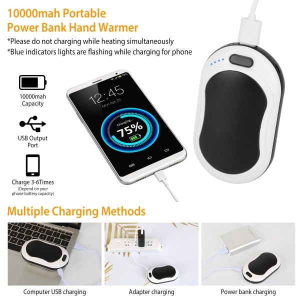 10,000mAh Pocket Hand Warmer & Power Bank — Double-Sided Heat, 3 Temps, LED + Vibration - Image 3